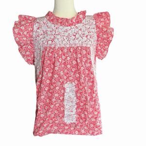 J. MARIE Women's The Charleston Ruffle Neck Top Striped Embroidered M Red Boho